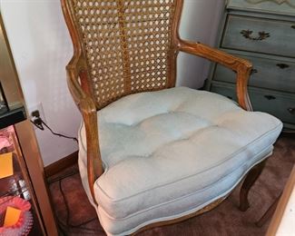 Wood Armchair w/Cane Back & Upholstered Seat!