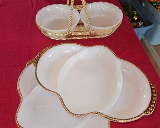 Fire King Ware USA 3-Section White w/Gold Trim 
