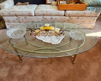 Berne Floral Couch & Brass/Glass Coffee Table!