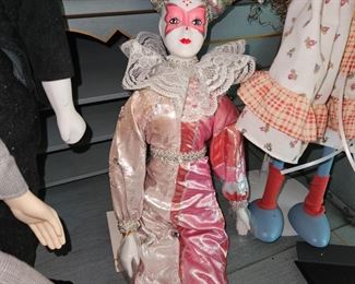 Heritage Porcelain Bisque Pink Hand Painted Musical Jester Doll!
