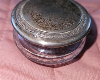 Antique Glass Trinket Jar w/Sterling Silver Lid!