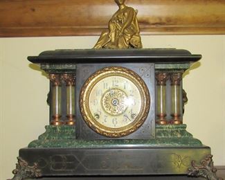 #25 - Seth Thomas Black Adamantine Mantle Clock w/ Figural Top