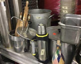 Restaurant pots and pans, thermos, big aluminum pot
