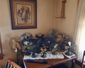 Vintage electric fan collection - many more not pictured. The fans are located both offsite and at the 1898 home. Some of the fans will be available for sale offsite June 1-4 and others will be available at the home June 3-4.