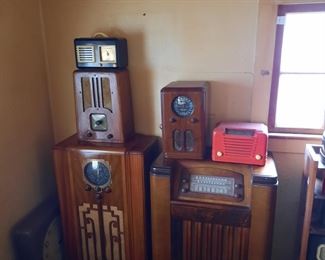 View of some of the many radios in this  sale, some of which are located offsite (available June 1-4) and some are at the 1898 home and available June 3-4.