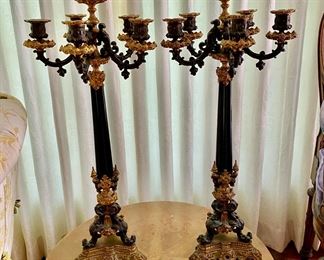 Napoleon III gilt bronze & black marble candelabras                           27"h 10" diameter