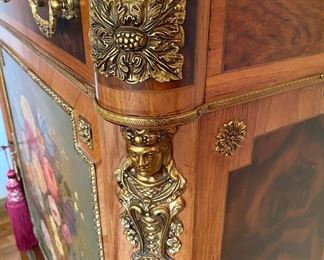 Beautiful Italian floral painted marble-top cabinet                                         41"h x 35"w x 16"d