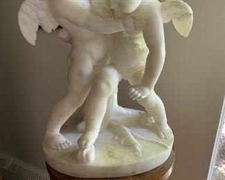 Marble sculpture of cherubs after E. M. Falconet (1716-1791)   18"h x 12"x 10"  (wing repaired)