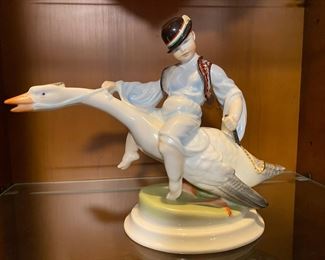 Herend figurine boy riding goose