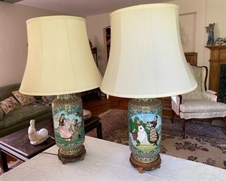 Pair vintage cloisonne lamps      17"h
