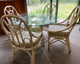 Vintage rattan glass top table & chairs