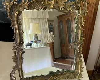 Antique brass table mirror