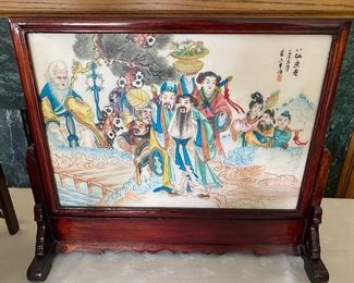 Vintage Chinese painted marble plaque