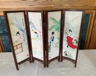 Vintage Chinese painted marble table screen