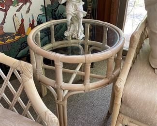 round vintage rattan side table