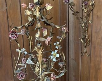 Italian tole floral hanging candle holder                 (potentially could be electrified)