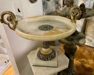 Antique onyx tazza with champleve accents                                              16.75"h x 20.5"   handle to handle