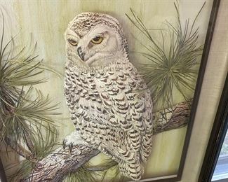 Vintage owl shadow box picture