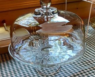 Vintage Glass Cake stand and cover.