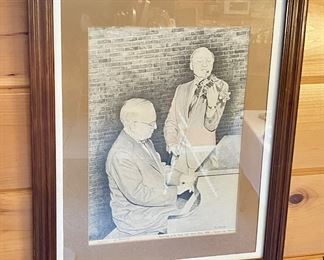 Scarce signed limited edition Jack Benny & Harry Truman on piano Charcoal print. Al Kennedy