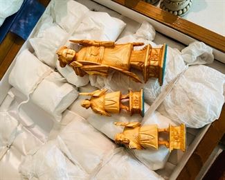 Celluloid Antique Oriental “Ivory Like” Chess Set in Wooden Box 