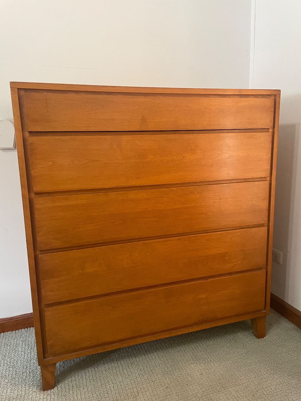 Mid Century Modern Leslie Diamond for Conant Ball 5 Drawer Solid Birch Highboy