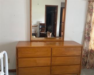 Mid Century Modern Leslie Diamond for Conant Ball 6 Drawer Solid Birch  Long Dresser with Mirror