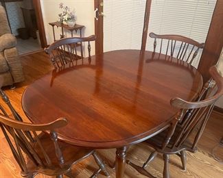 Solid Cherry Table with 2 Leaves, fitted protective table pads and 6 Chairs 