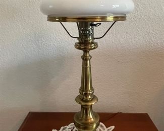 Vintage 1960's Brass Lamp (attributed to Stiffel) with Glass Shade