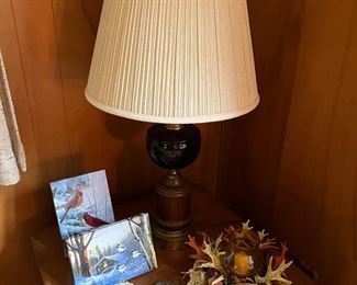 Selection of stones and fossils; retro table lamp.