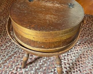 Vintage barrel-style sewing basket.