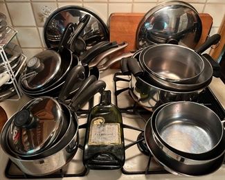 Large selection of Revere Ware and other vintage cookware.