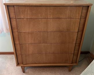 Five-drawer mid-century modern dresser.