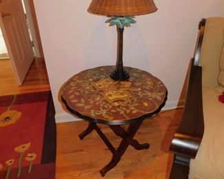 STENCILED TABLE AND WICKER LAMP