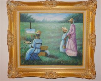 ORIGINAL OIL PAINTING WITH CUSTOM LIGHTED FRAME SIGNED JOHNSON WITH  CERTIFICATE