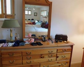 PINE TRIPLE DRESSER WITH MIRROR