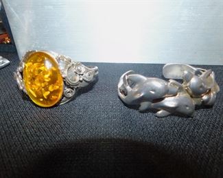 VINTAGE STERLING SILVER AMBER BANGLE- VINTAGE STERLING SILVER DOLPHIN BANGLE