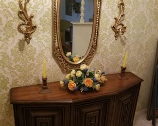 Credenza with mirror and candle holders
