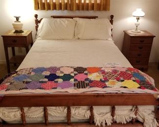 Full size maple bed with chenille spread. Quilt sold separately.