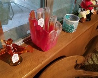 Art glass bird and vase