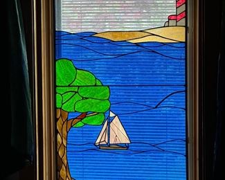 Sailboat stained glass hanging, window size