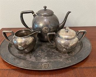LEBOLT STERLING SILVER TEAPOT, CREAM, SUGAR AND TRAY !!!