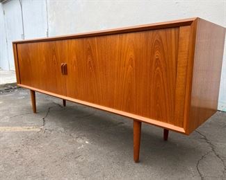 Svend Aage Larsen teak credenza with tambour doors and hutch top, large