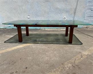 Art Glass and wood Coffee Table