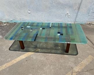 Art Glass and wood Coffee Table