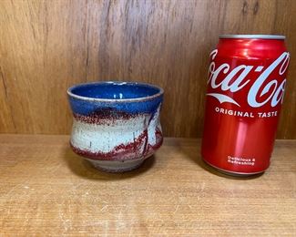 Wayne Chapman Small Blue/Beige/Red Studio Pottery Cup