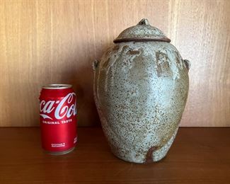 Signed Studio Pottery Jar w/ Lid and Small Handles