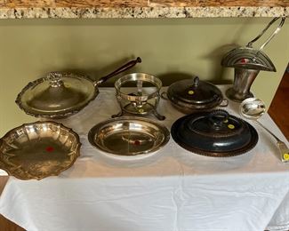 Silver-plated serving dishes, etc