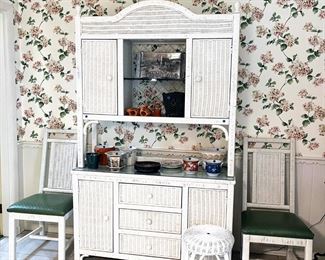 Wicker set - Hutch, extra chairs, stool