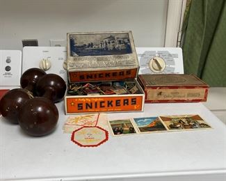 Vintage cigar box, matchbooks, post cards